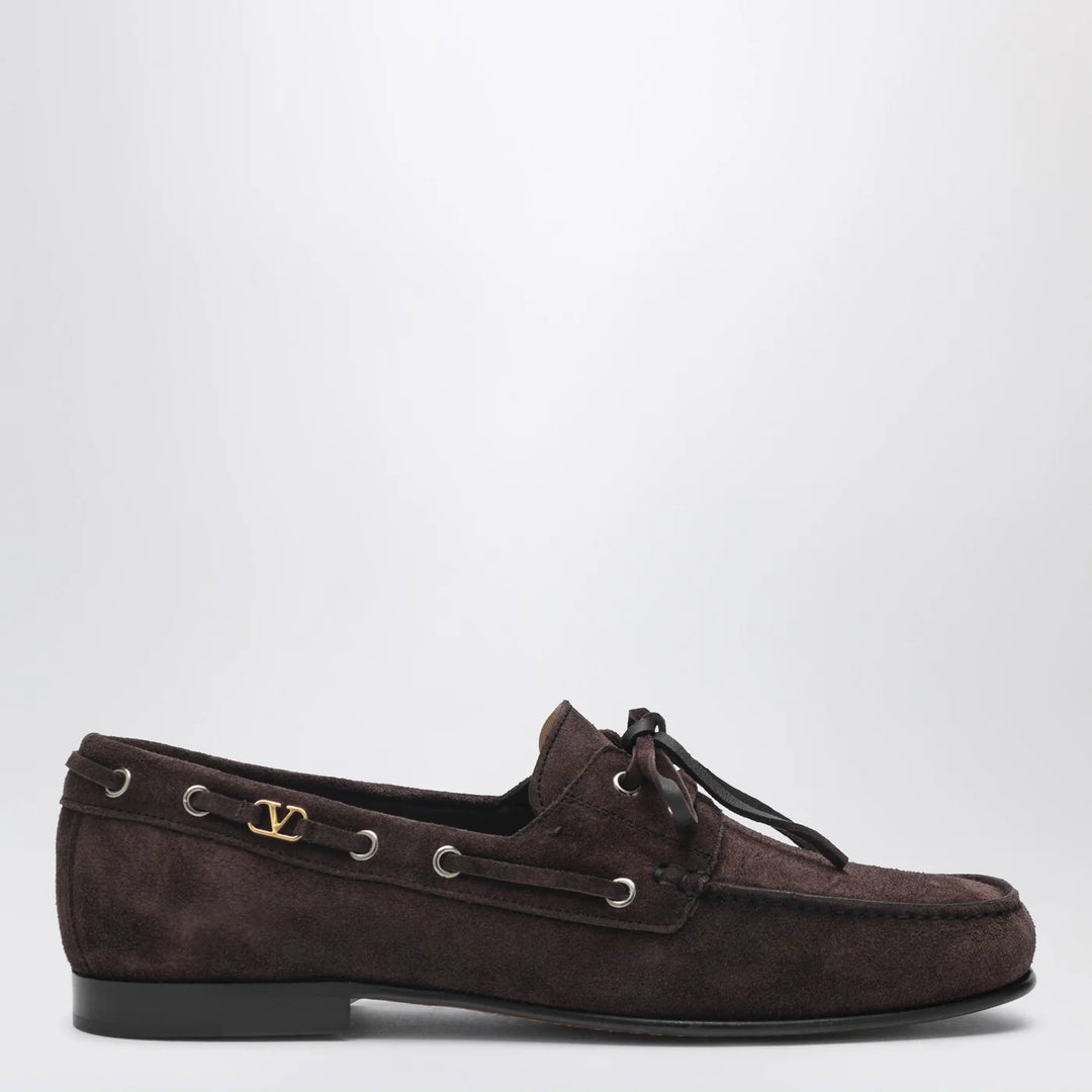 Valentino Garavani - Brown suede lace-up loafers
