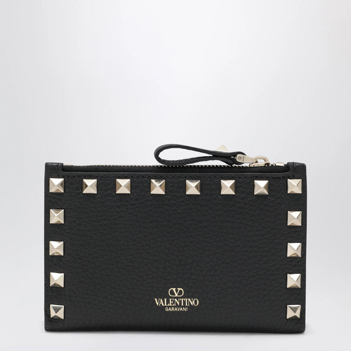 Valentino Garavani - Black Leather Rockstud Zip Card Holder