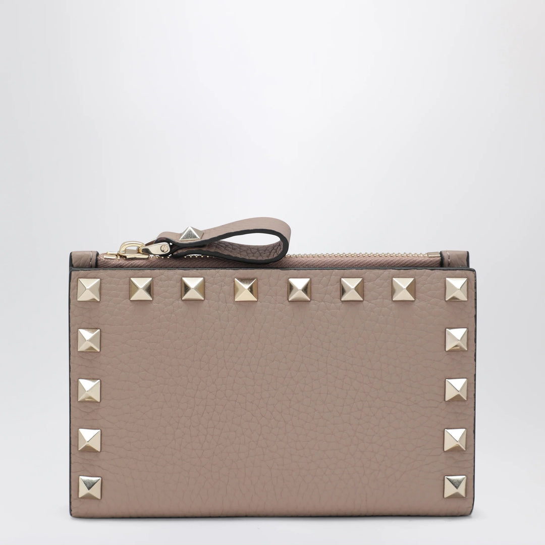 Valentino Garavani - Powder Pink Leather Rockstud Zip Card Holder