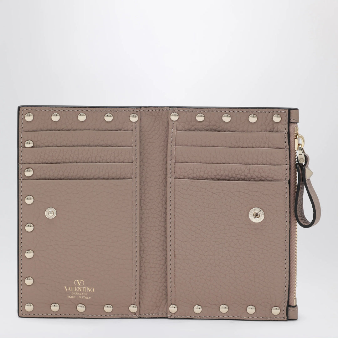 Valentino Garavani - Powder Pink Leather Rockstud Zip Card Holder
