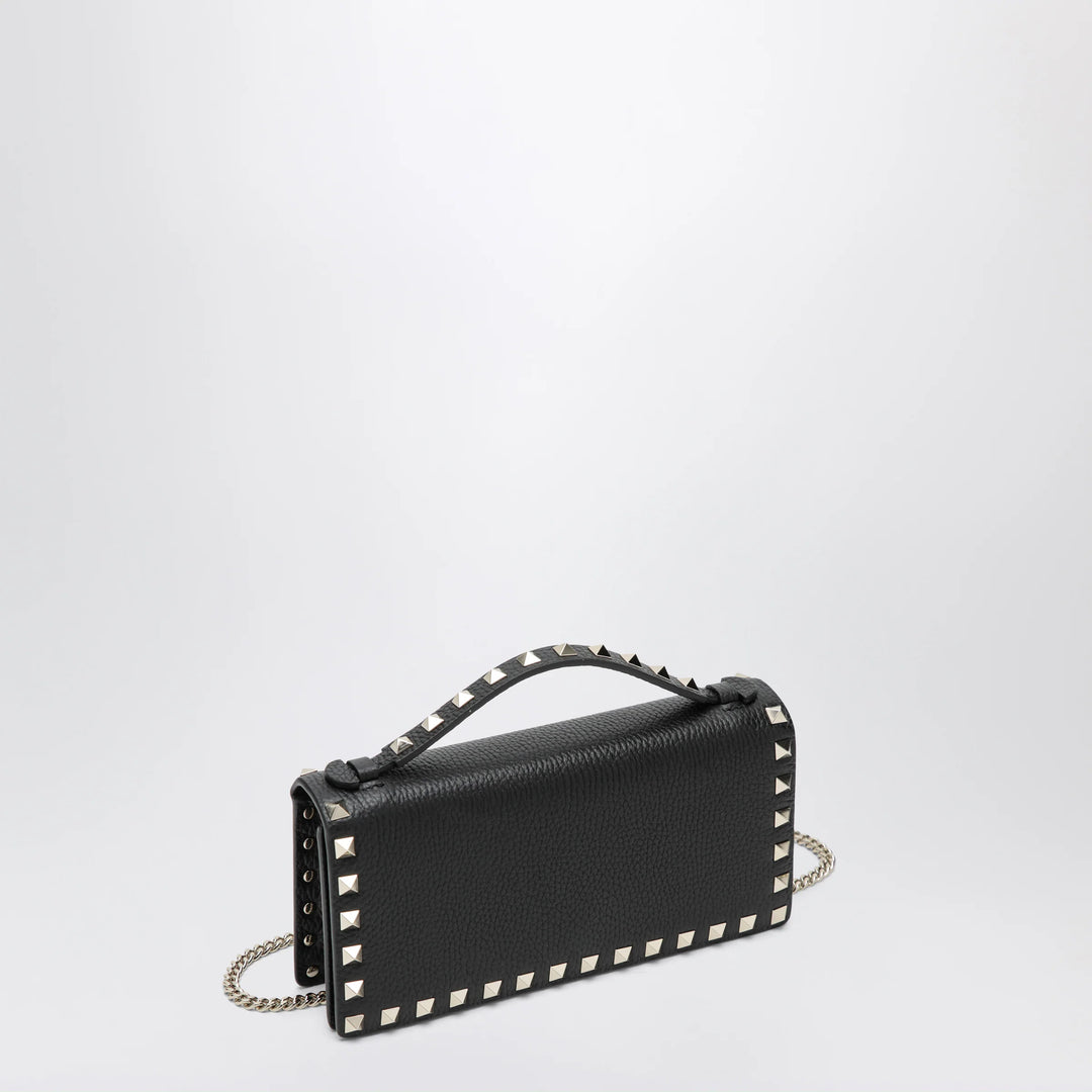 Valentino Garavani - Black Rockstud Leather Wallet with Chain