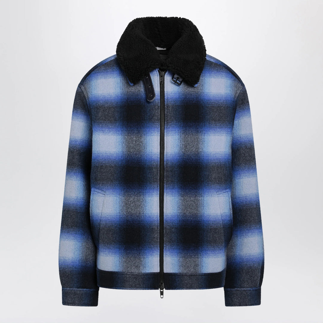 Balenciaga - Plaid wool flannel bomber jacket in blue/black