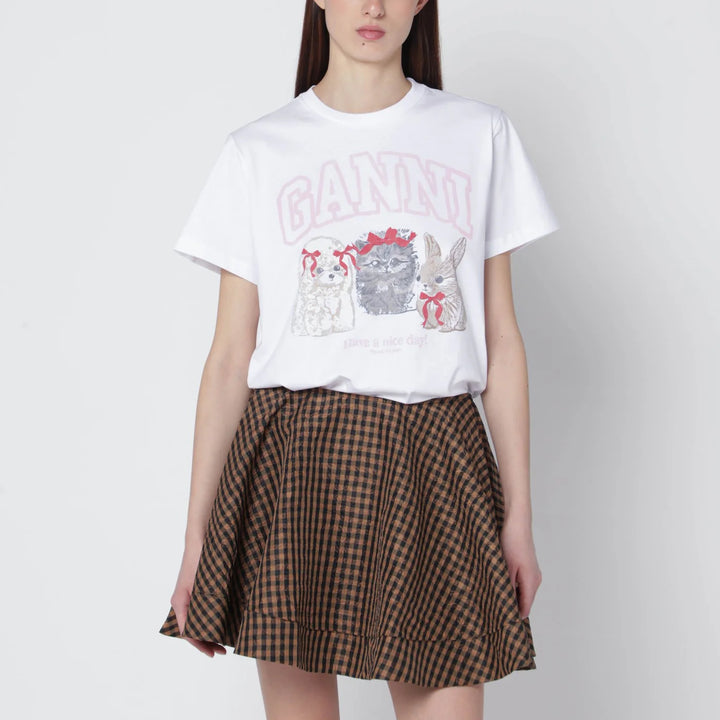 GANNI - White T-shirt with logo print