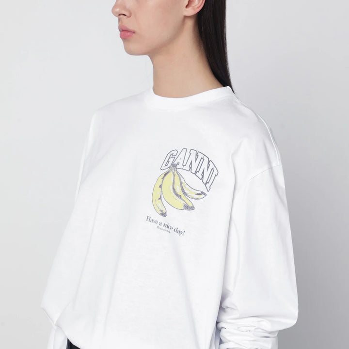 GANNI - White knit top with logo print