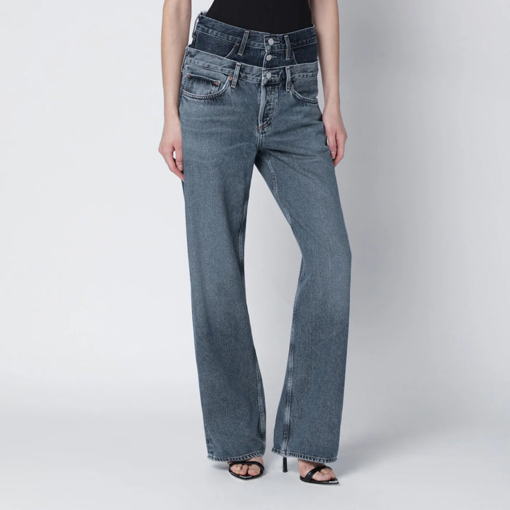 AGOLDE - Elson jeans with double waistband in dark/light indigo
