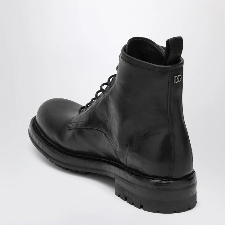 Dolce&amp;Gabbana - Black lace-up leather ankle boot