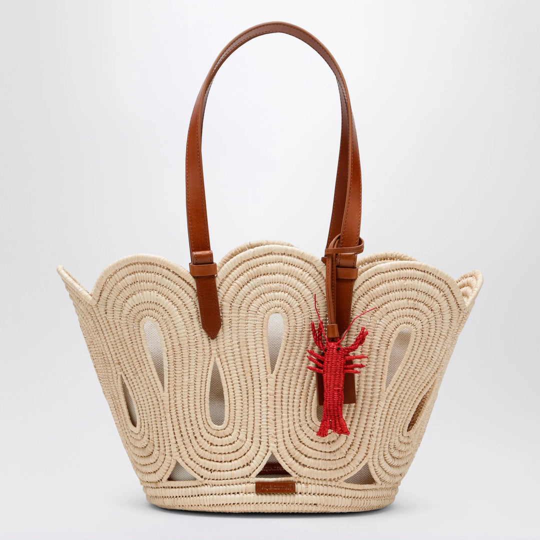 Aquazzura - Artiste medium raffia tote in natural and tan