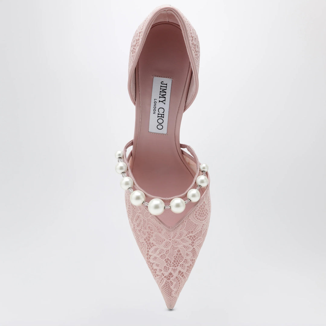 Jimmy Choo - Pink Lace Décolleté with Pearl Decoration