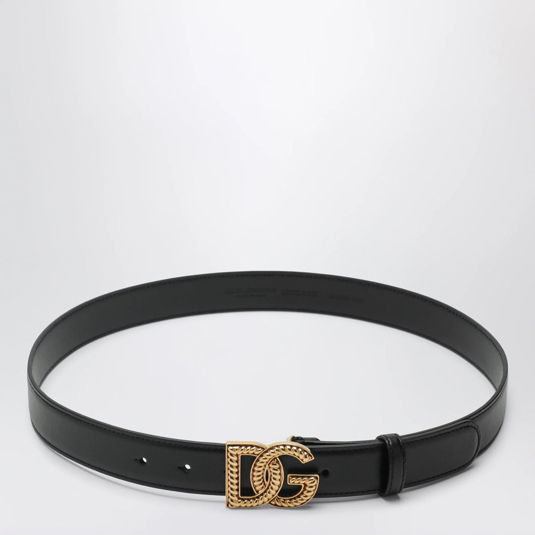 Dolce&amp;Gabbana - Belt with DG logo in calfskin leather, black
