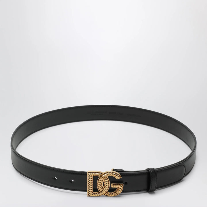 Dolce&amp;Gabbana - Belt with DG logo in calfskin leather, black