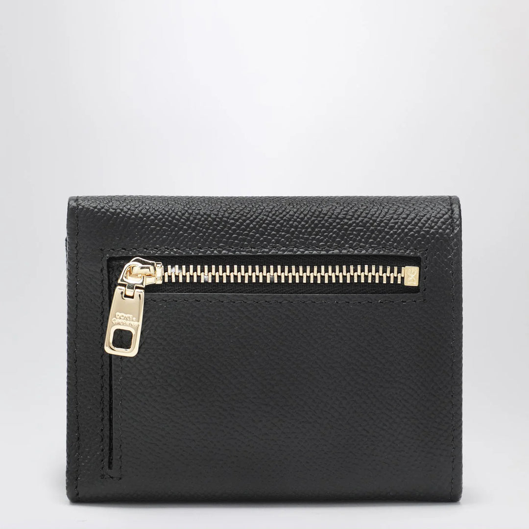 Dolce&amp;Gabbana - Black dauphine leather wallet with logo plaque