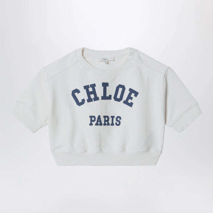 Chloé - White cropped sweatshirt with logo embroidery