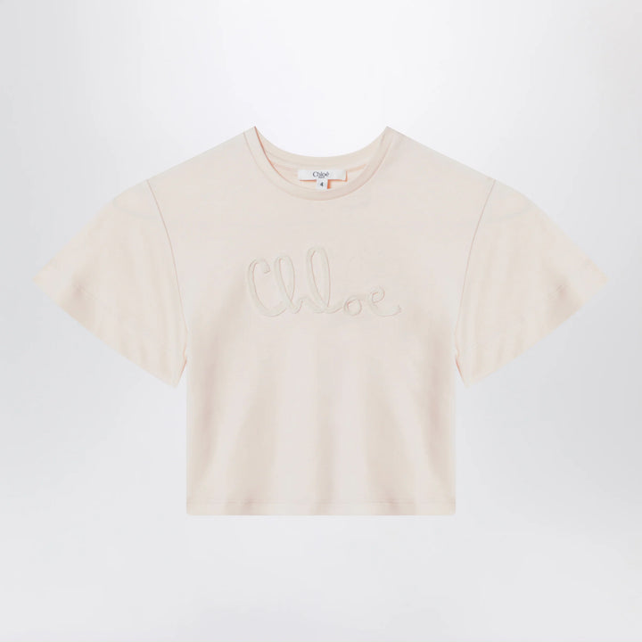 Chloé - Light pink cropped T-shirt with logo embroidery