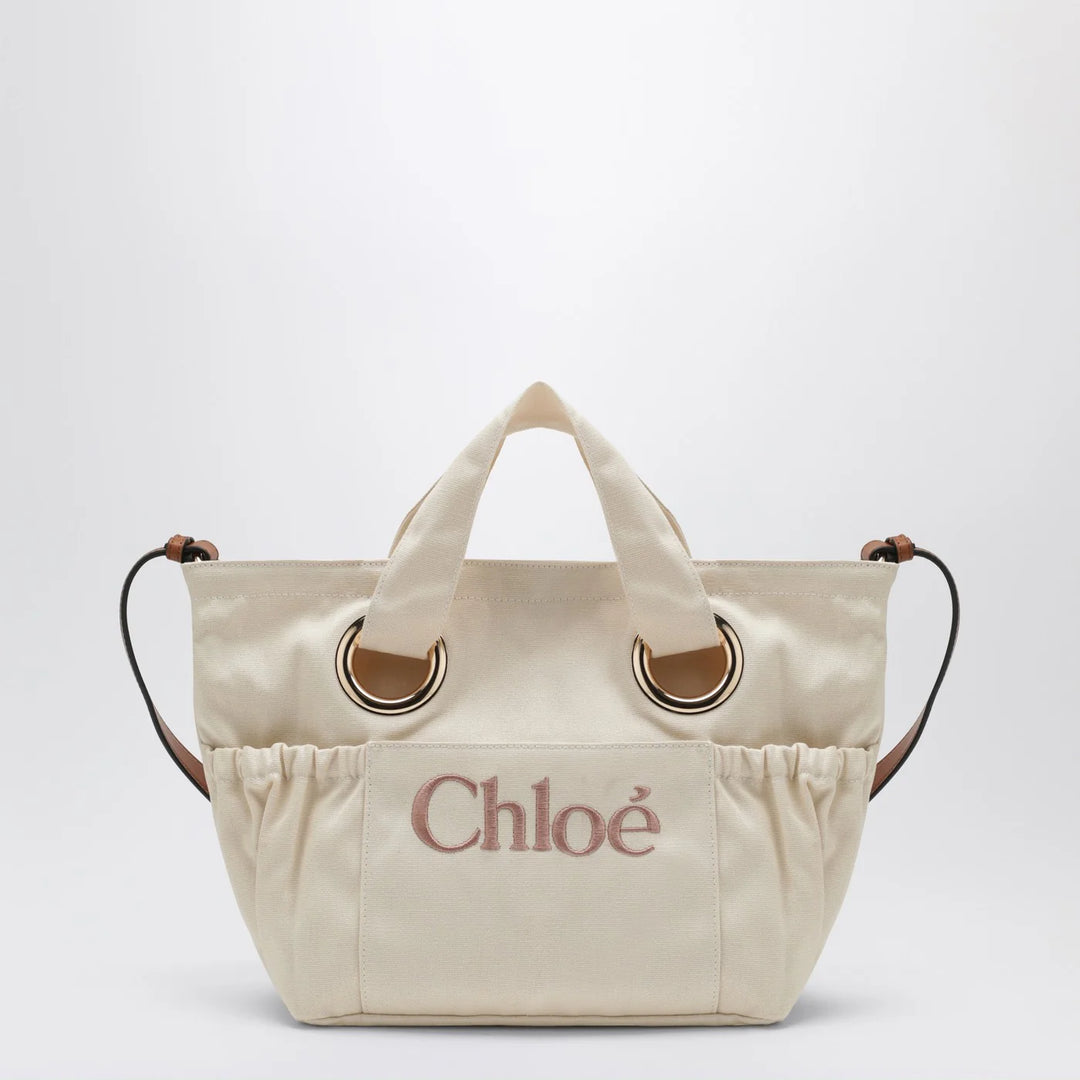 Chloé - Ivory tote bag with logo embroidery