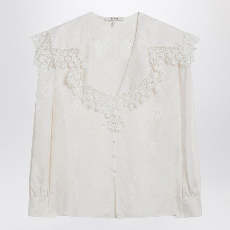 Shirts & Tops Chloé - Jacquard and lace blouse with oversized collar - 40 FR Brand