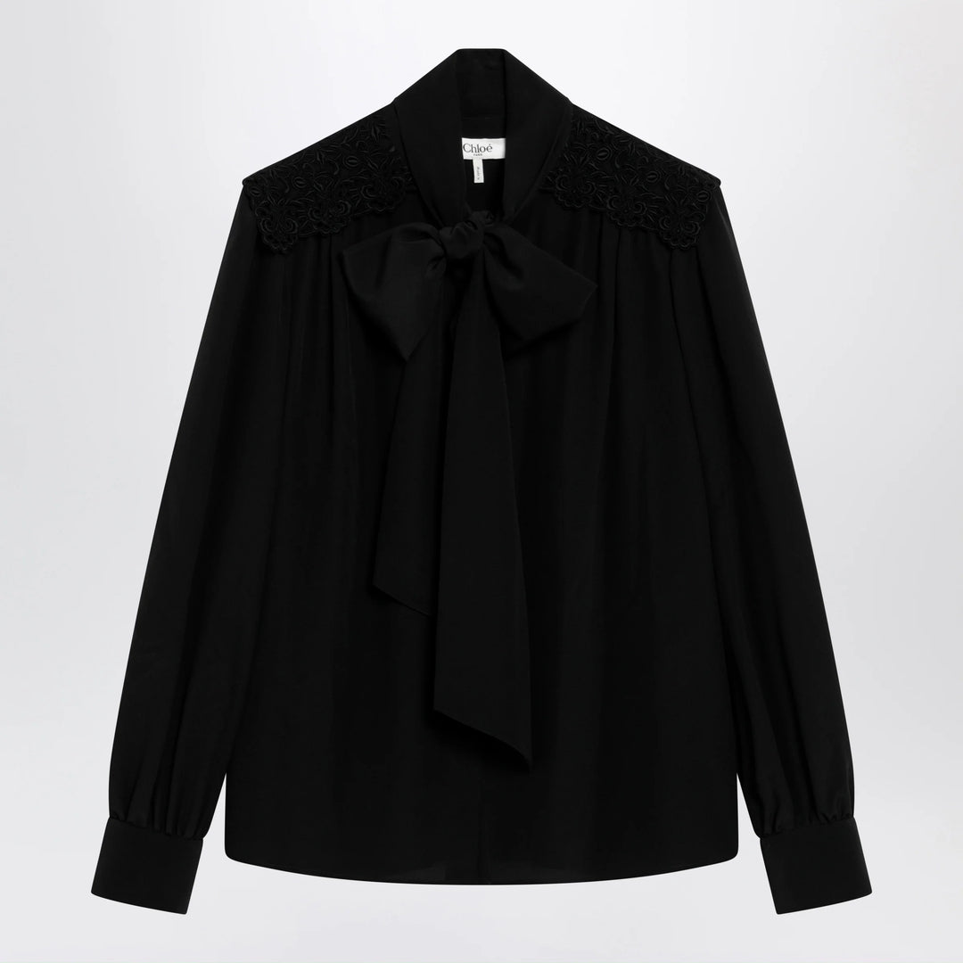Chloé - Black silk blouse with lavallière