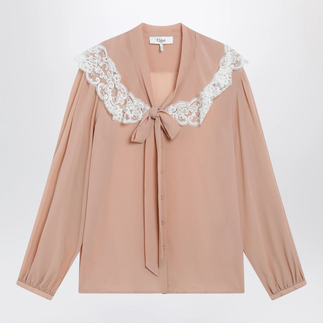 Chloé - Biscuit pink silk and lace shirt