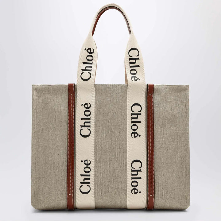 Chloé - Large Woody tote bag in beige canvas