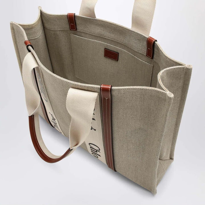 Chloé - Large Woody tote bag in beige canvas