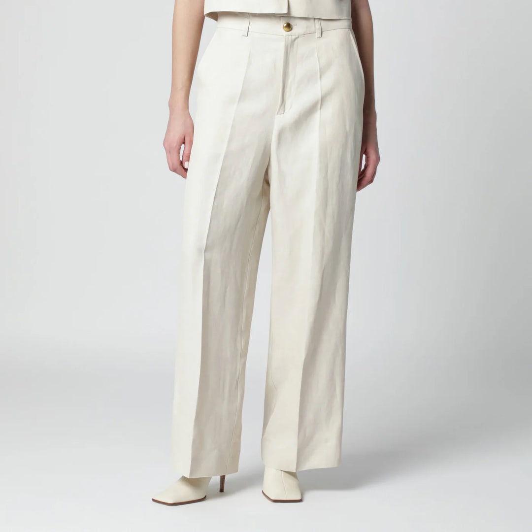 P.A.R.O.S.H. - Sand-colored linen-blend trousers