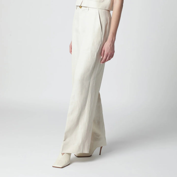 P.A.R.O.S.H. - Sand-colored linen-blend trousers