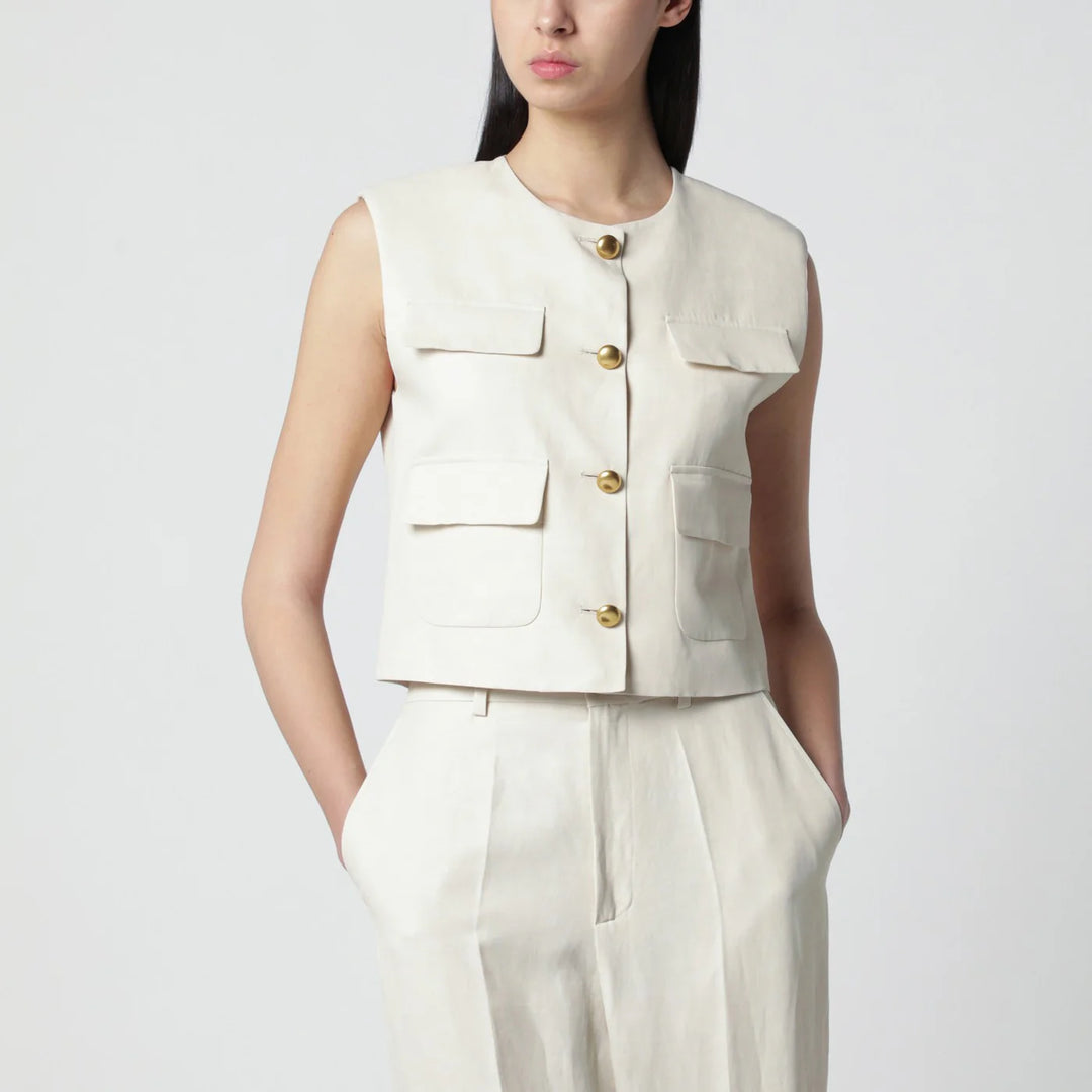 P.A.R.O.S.H. - Sand-colored linen-blend waistcoat