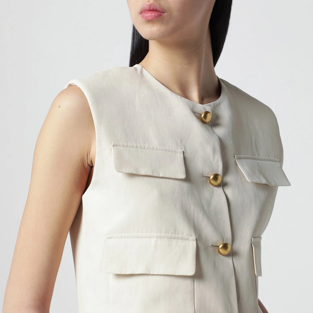 P.A.R.O.S.H. - Sand-colored linen-blend waistcoat