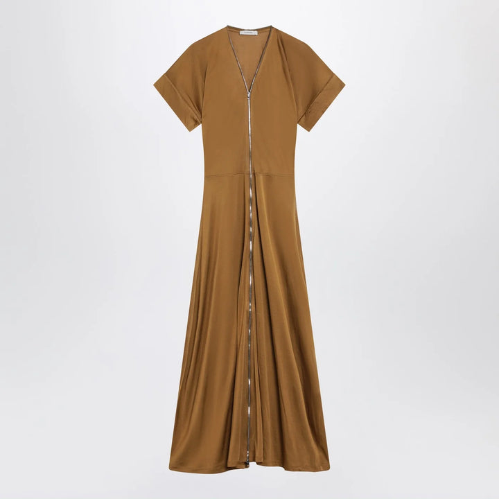 LEMAIRE - Cinnamon-brown zip-up dress in cotton-viscose jersey