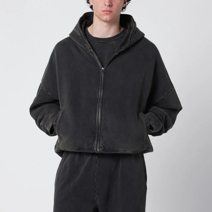 Entire Studios - Washed black cotton zip-up hoodie