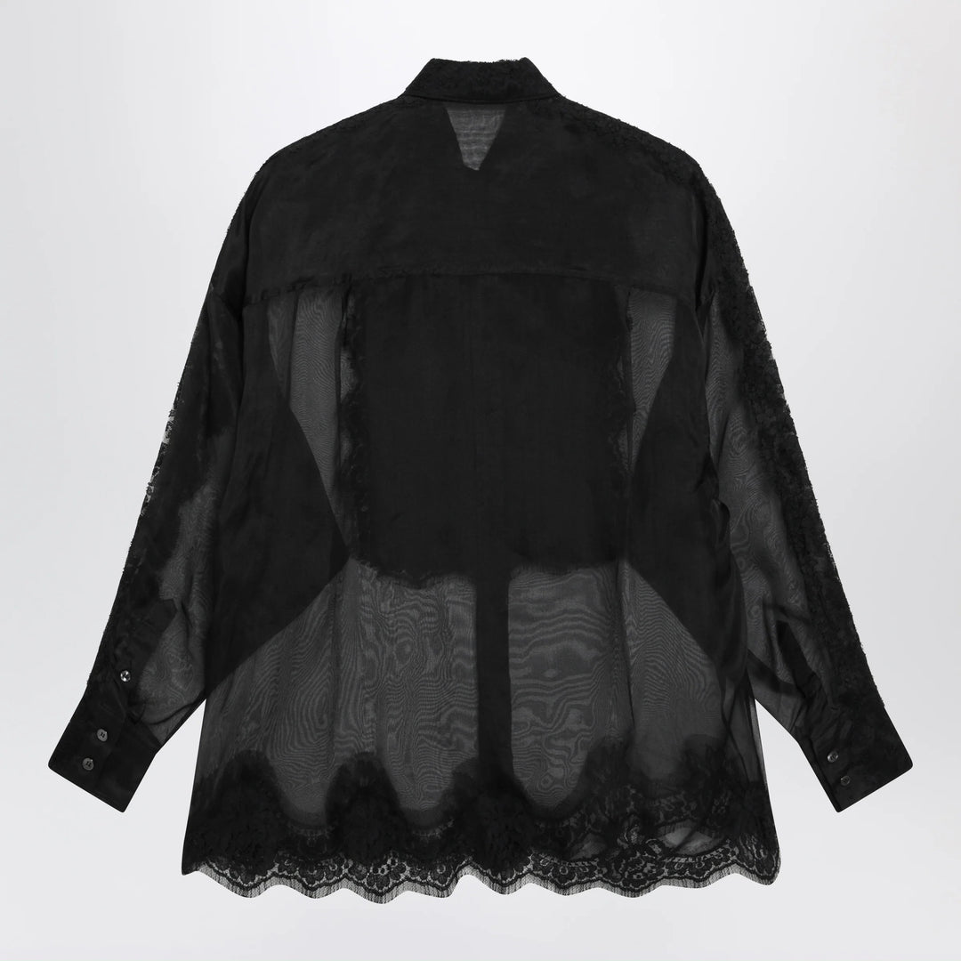 Dolce&amp;Gabbana - Organza tuxedo shirt with lace inserts in black