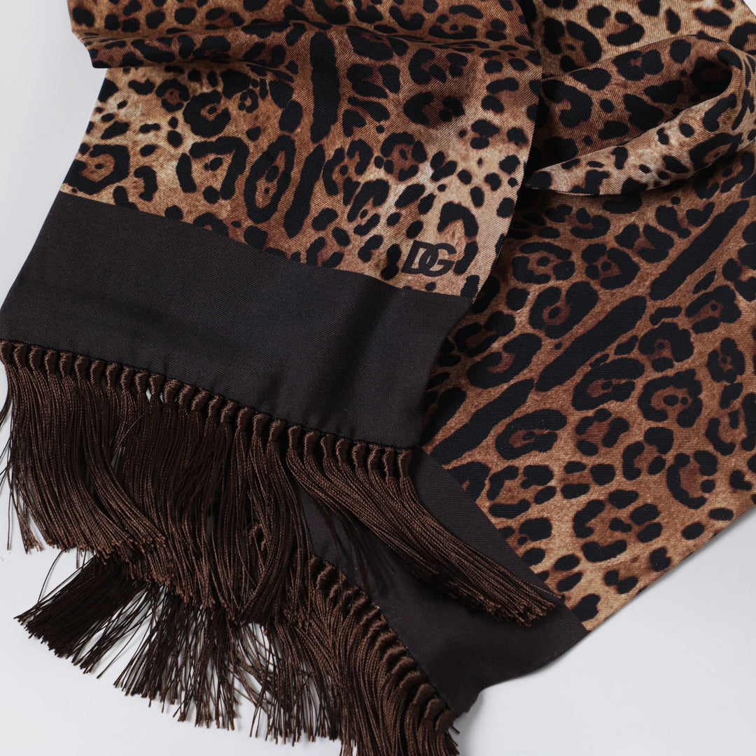 Dolce&amp;Gabbana - Leopard-print silk scarf with fringes