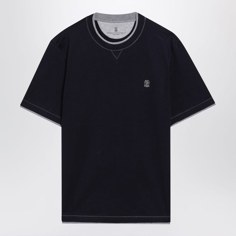 Shirts & Tops Brunello Cucinelli - Navy blue T-shirt with faux layering - S Brand