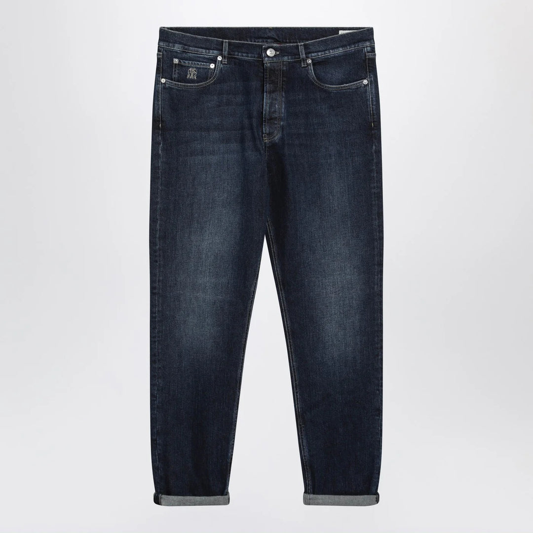 Brunello Cucinelli - Blue washed jeans with turn-up hem