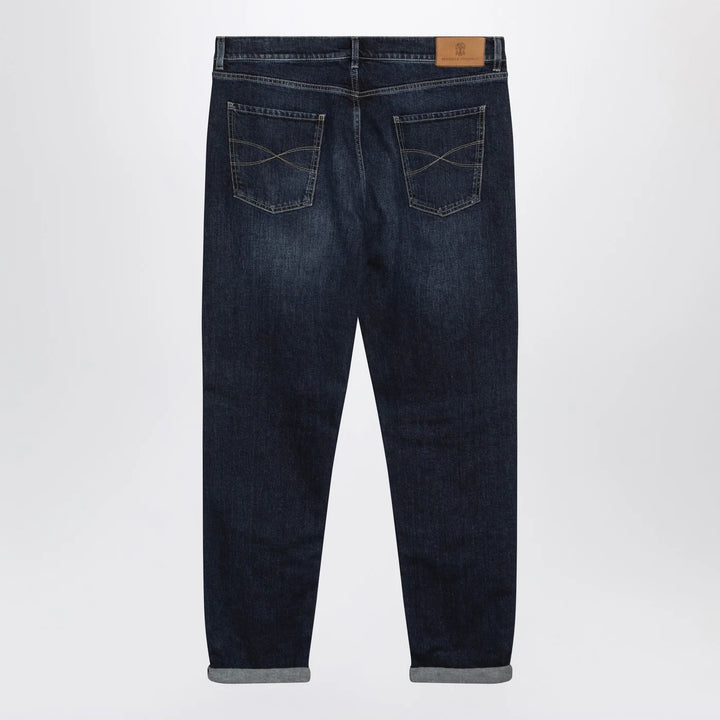 Brunello Cucinelli - Blue washed jeans with turn-up hem