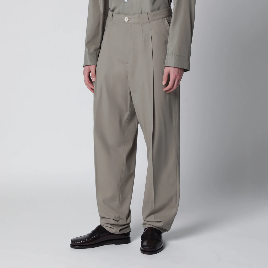 Brunello Cucinelli - Twill cotton trousers with pleats in khaki