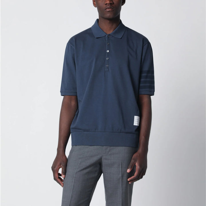 Thom Browne - Navy blue cotton polo shirt