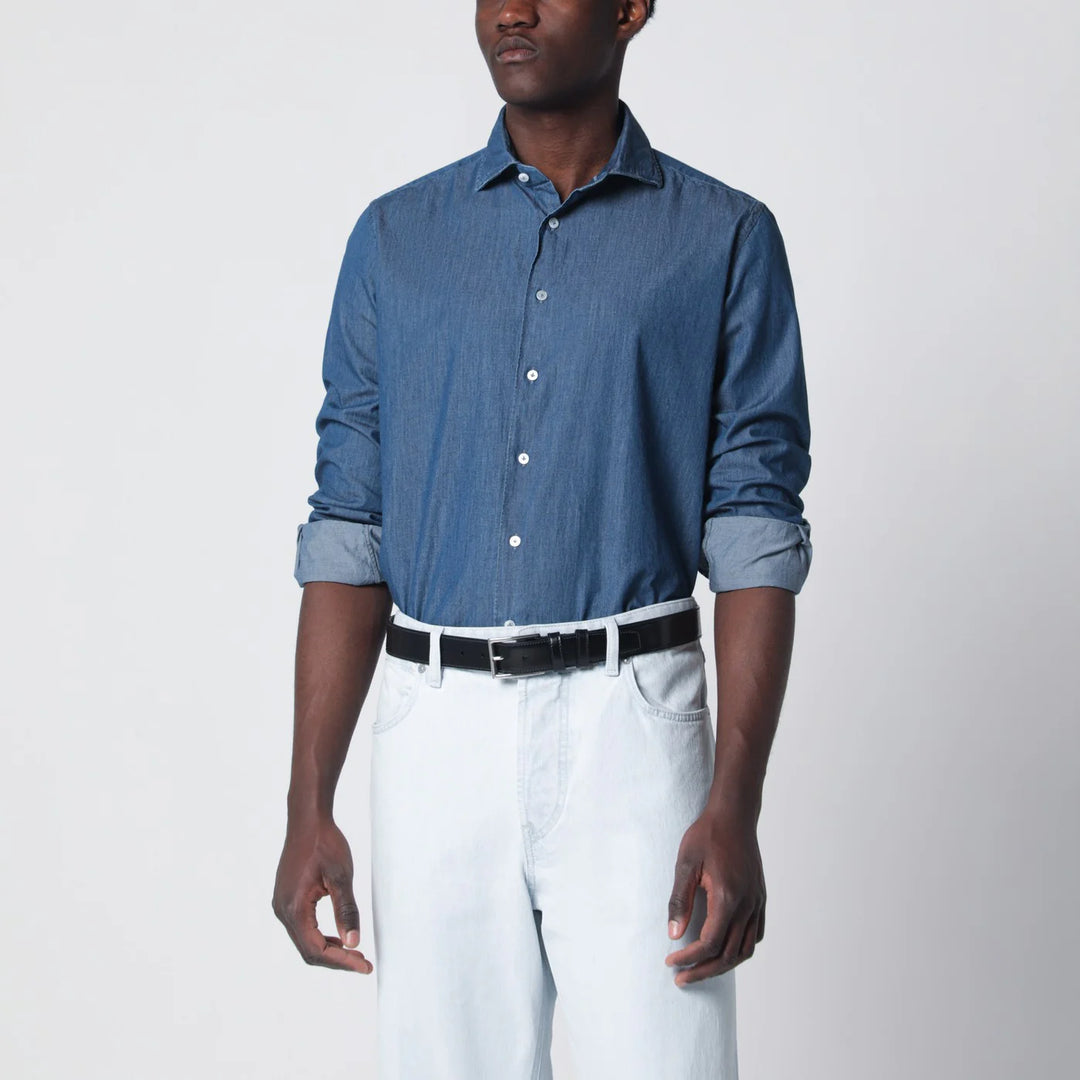 XACUS - Tailor Fit denim shirt blue