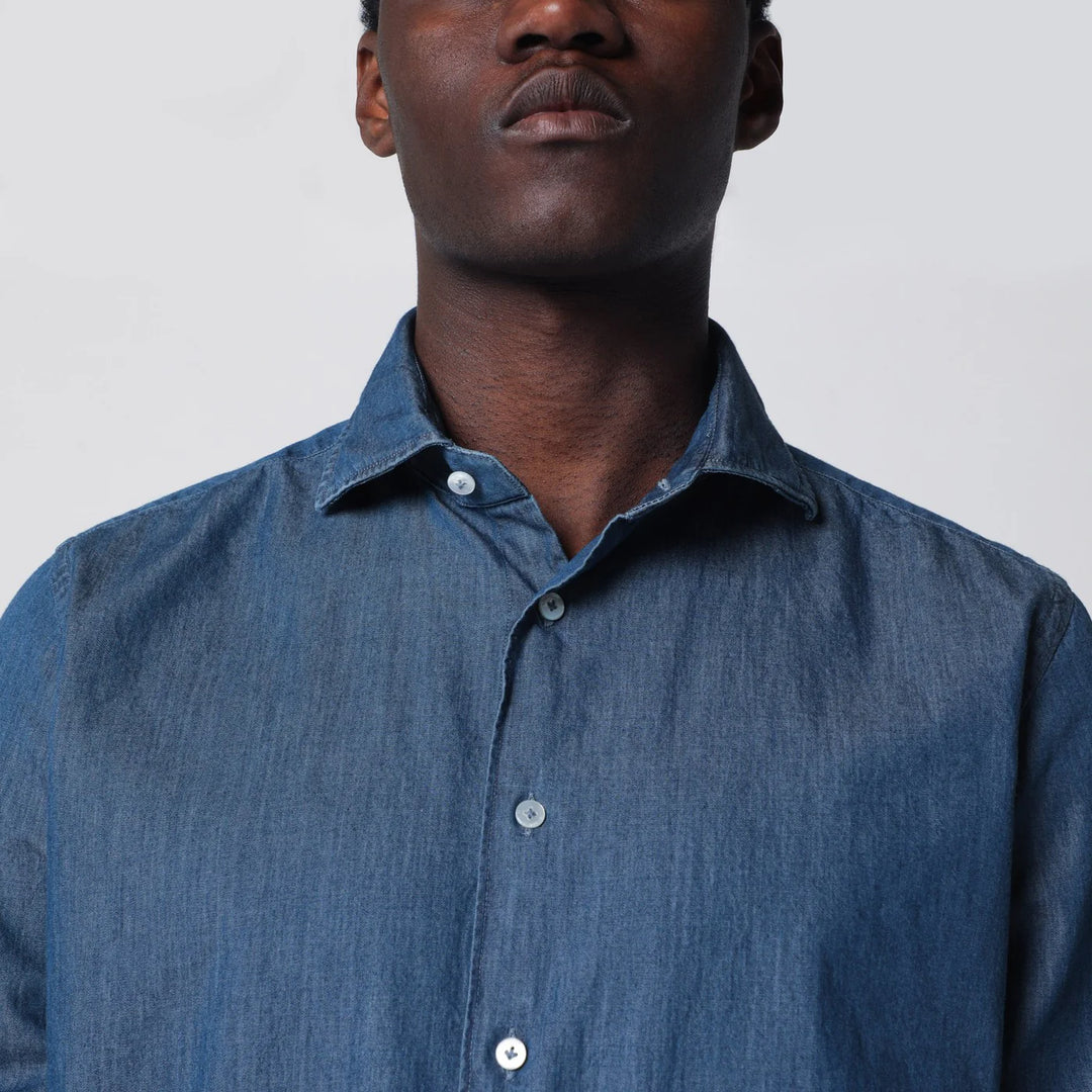 XACUS - Tailor Fit denim shirt blue