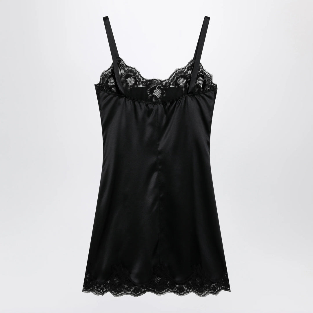 Dolce&amp;Gabbana - Black silk satin slip with lace trim