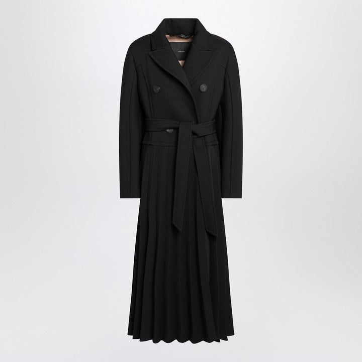 Coats Max Mara Atelier Black pleated redingote coat in technical fabric Brand