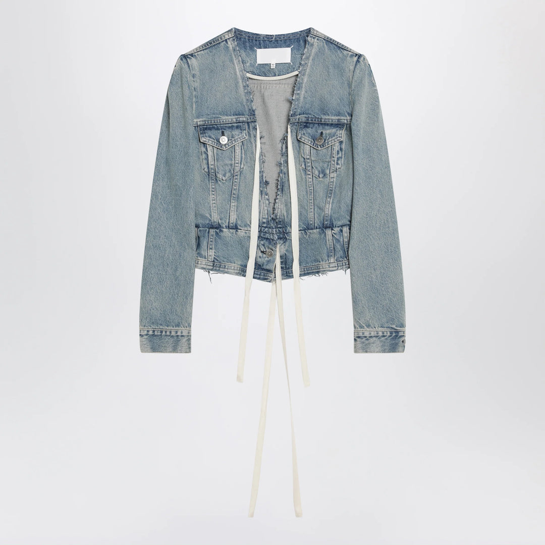 Maison Margiela - Light blue cotton denim jacket with V-neck