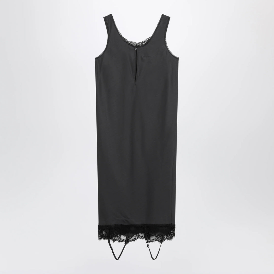 MM6 Maison Margiela - Grey midi slip dress with lace trims