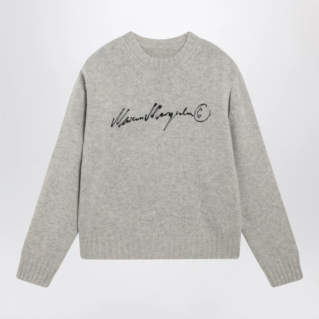 MM6 Maison Margiela - Sweater with calligraphic print in grey melange