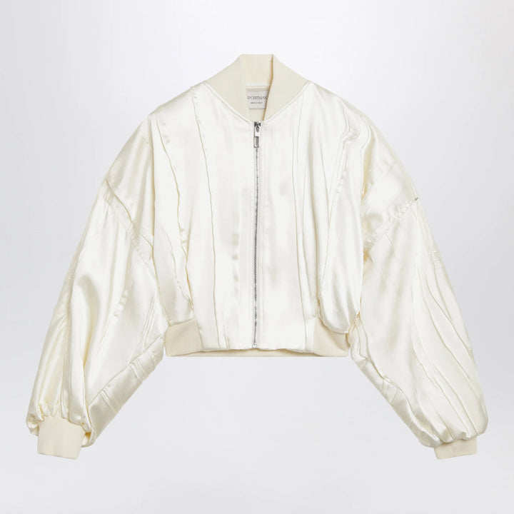 Sportmax - Ivory pleated satin bomber jacket