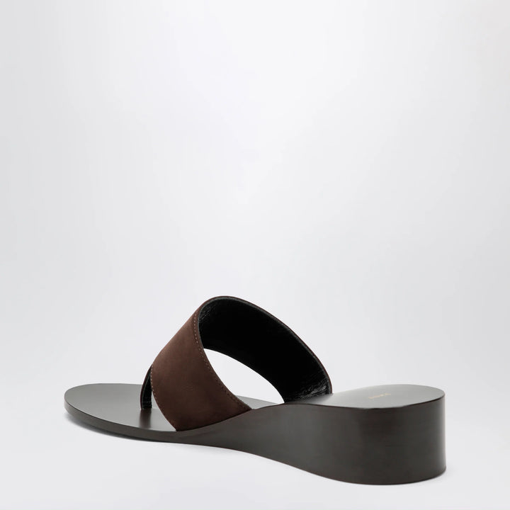 Jude - Brown high-heel suede flip-flops