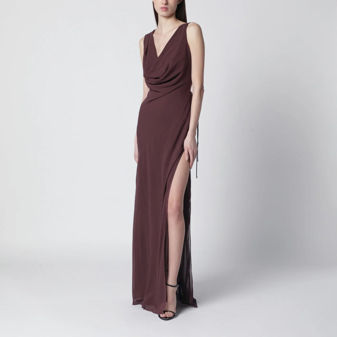 THE ANDAMANE - Aubergine silk-blend long dress