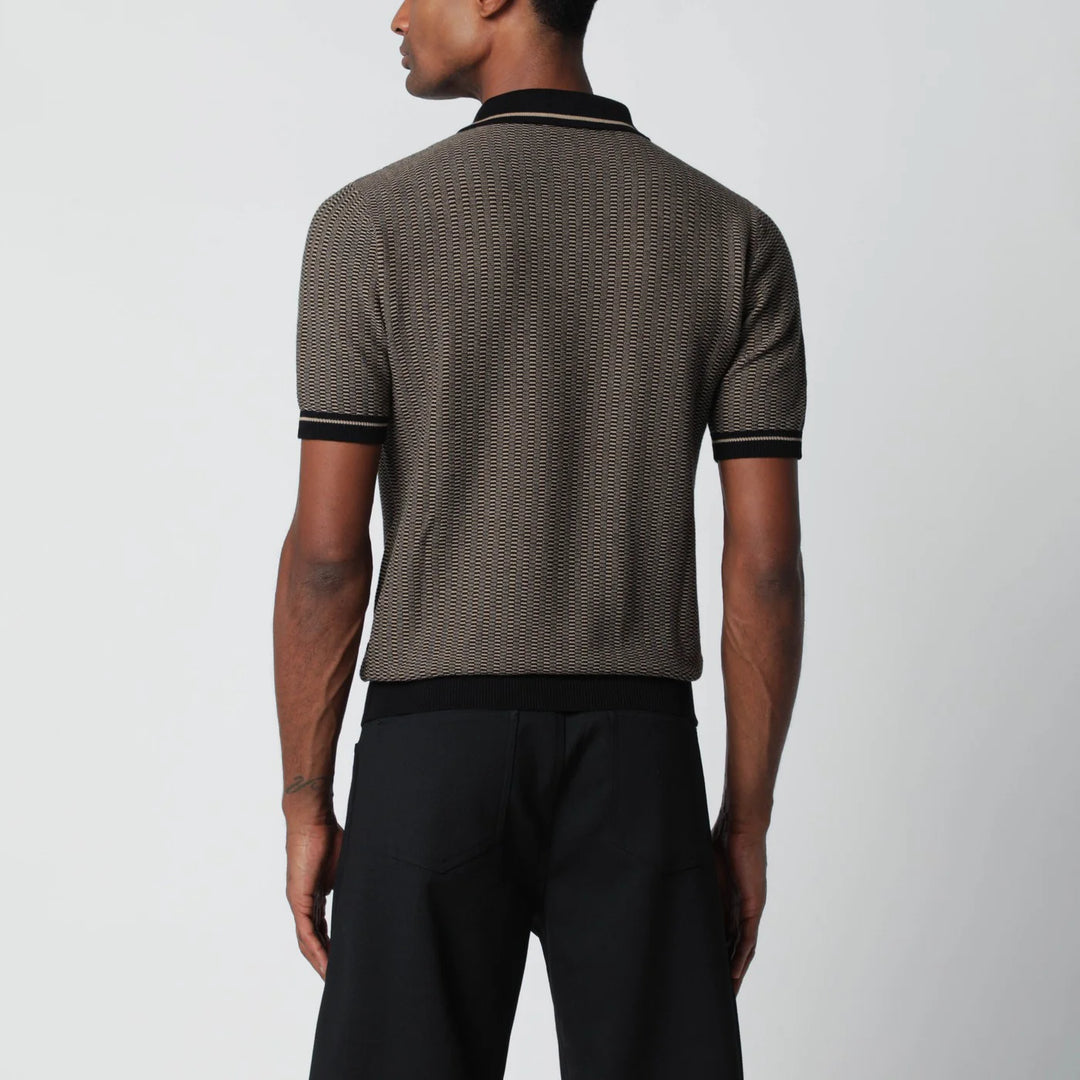 Tagliatore - Brown polo shirt with jacquard pattern