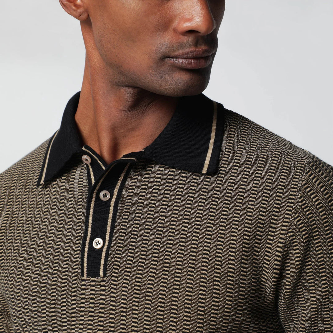 Tagliatore - Brown polo shirt with jacquard pattern