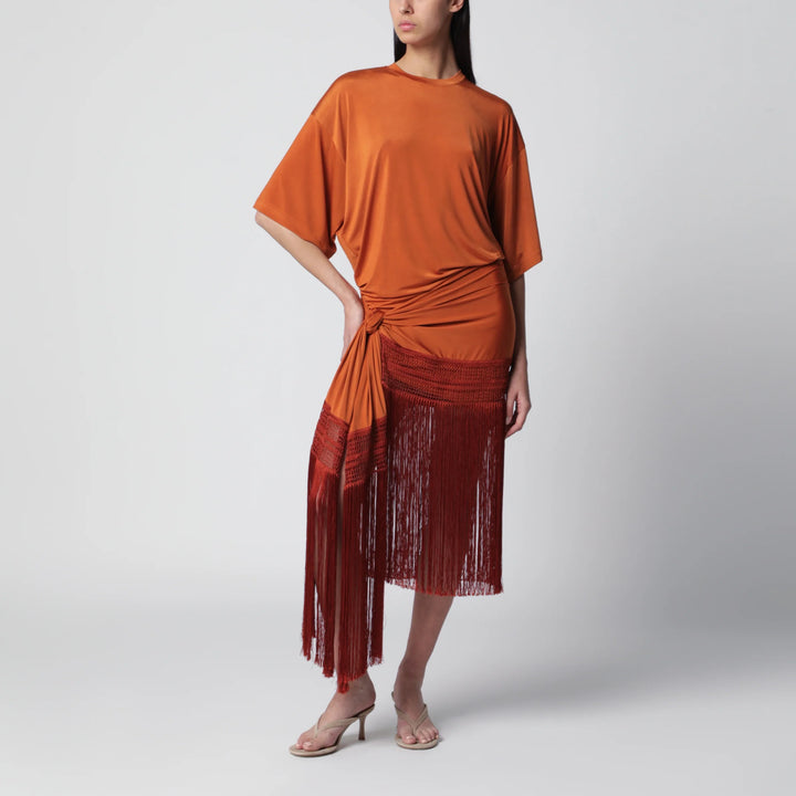 THE ANDAMANE - Azul fringed mini jersey T-shirt dress in burnt orange