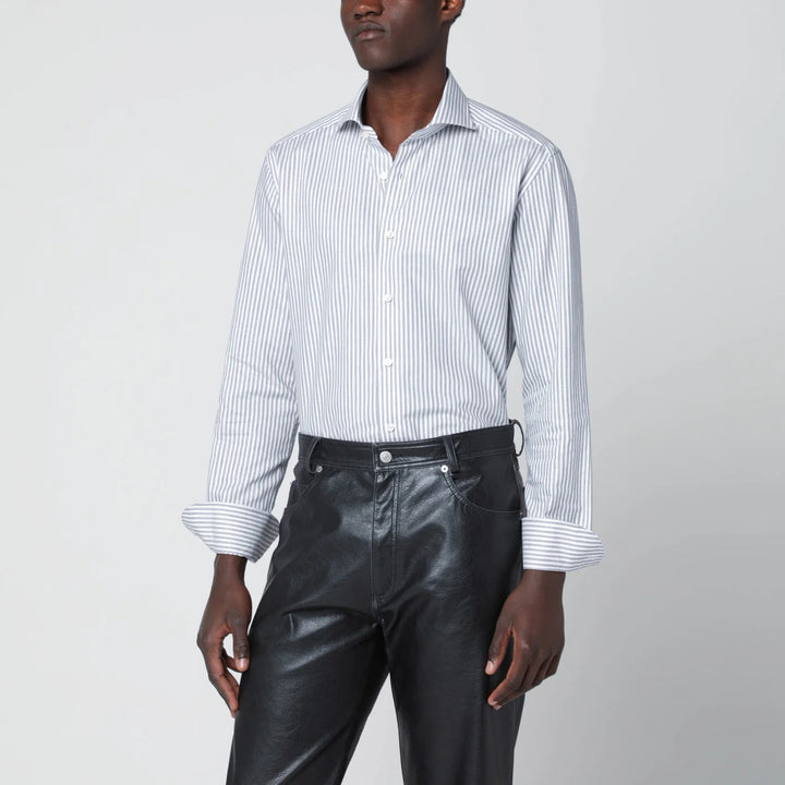 XACUS - White striped Travel shirt Tailor Fit
